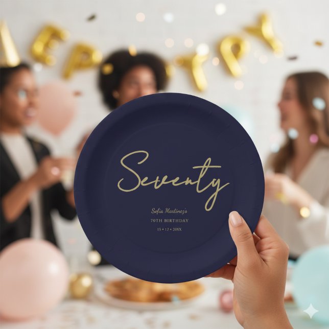 Elegant Navy Gold Seventy Birthday Paper Plate (Creator Uploaded)
