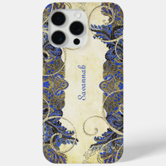 Elegant Navy Gold Swirl Vintage Paisley Peacock   iPhone 15 Pro Max Case