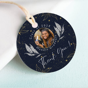 Elegant Navy Gold Thank You Graduation Favor Tags