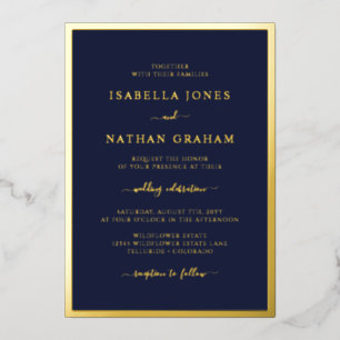 Elegant Navy Gold Wedding Foil Invitation