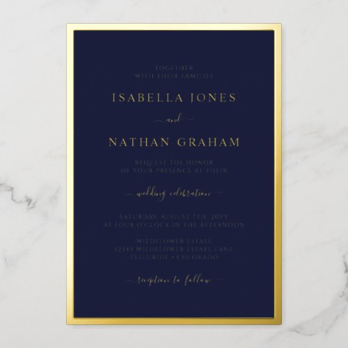 Elegant Navy Gold Wedding Foil Invitation