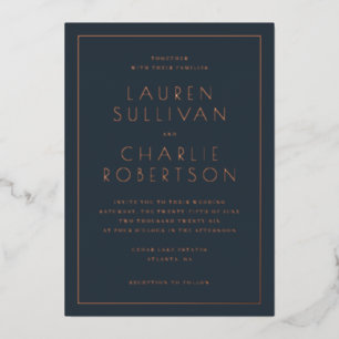 Elegant Navy Gold Wedding Invitation Foil Invitation