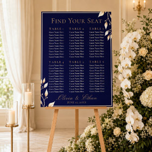 Elegant Navy Gold Wedding Seating Chart 6 Tables Foam Board