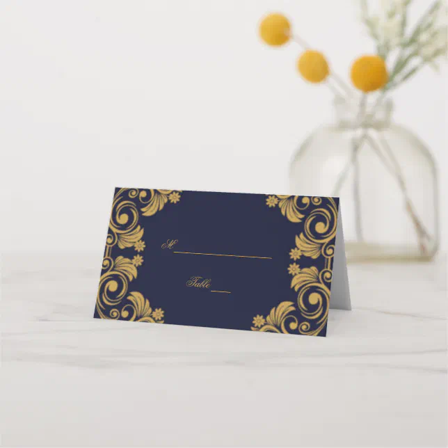 Elegant Navy & Gold Wedding Table Card | Zazzle