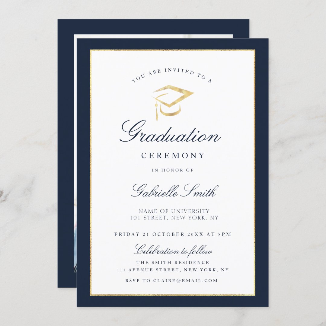 Elegant navy & graduation ceremony invitation | Zazzle