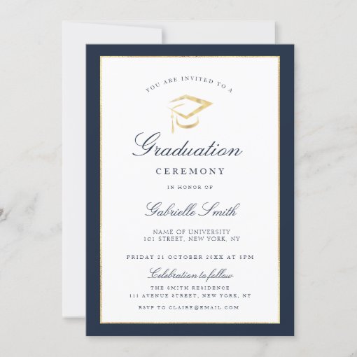 Elegant navy & graduation ceremony invitation | Zazzle