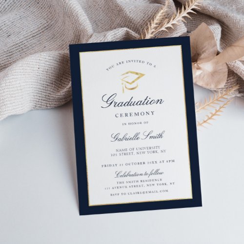 Elegant navy  graduation ceremony invitation