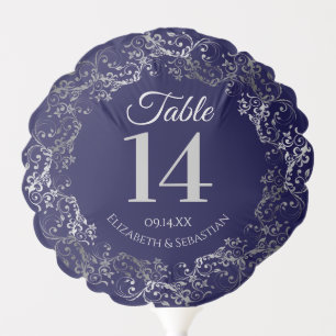 Elegant Navy & Gray Frilly Wedding Table Number Balloon