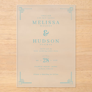 Elegant Navy Greek Key Motions Acrylic Invitations