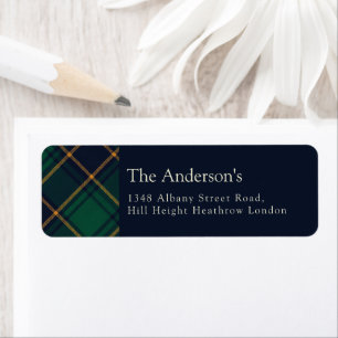 Elegant Navy Green Preppy Plaid Christmas Label