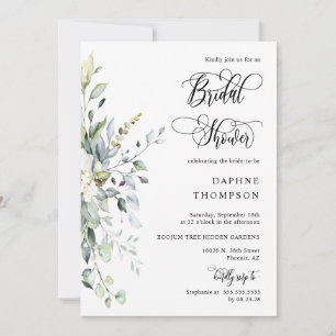 Elegant Navy Greenery Bridal Shower QR Code Photo Invitation