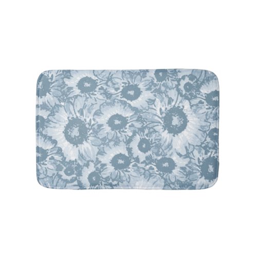 Elegant Navy Grey Floral Pattern Bath Mat