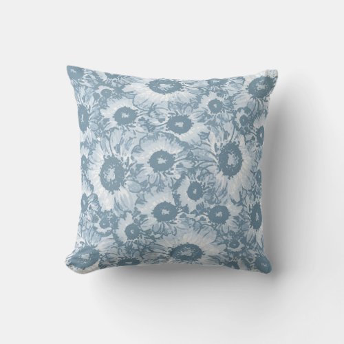 Elegant Navy Grey Floral Pattern Throw Pillow