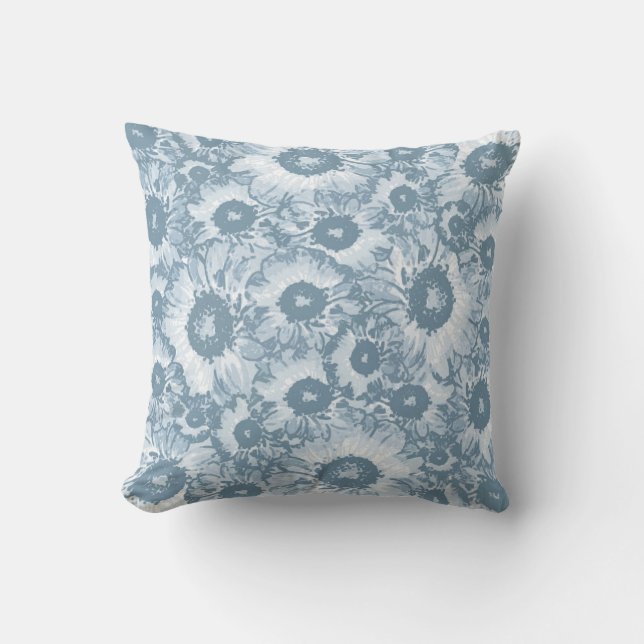 Elegant Navy Grey Floral Pattern Throw Pillow (Front)