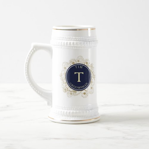 Elegant Navy Groomsmen Beer Stein