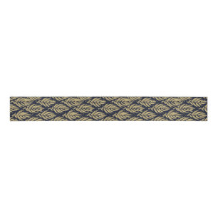 Elegant Navy Grosgrain Ribbon Spool with Gold Leaf