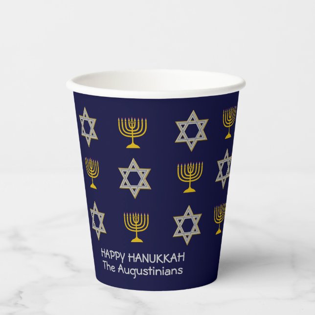 Elegant Navy Hanukkah Paper Cups (Front)