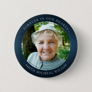 Elegant Navy Ink Blue Foil Sympathy Memorial Photo Button