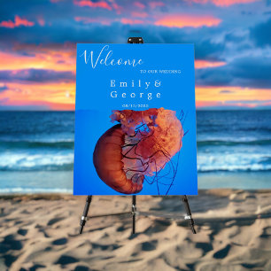 Elegant Navy Jellyfish Nautical Wedding Welcome Foam Board