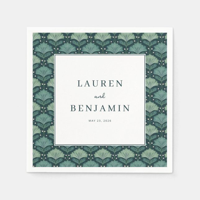 Elegant Navy Leaf Motive Napkins (Front)