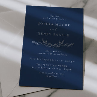 Elegant Navy Line Art Wedding  Invitation