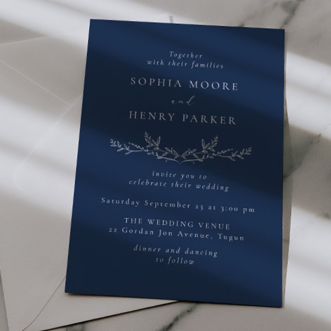 Elegant Navy Line Art Wedding  Invitation (Creator Uploaded)