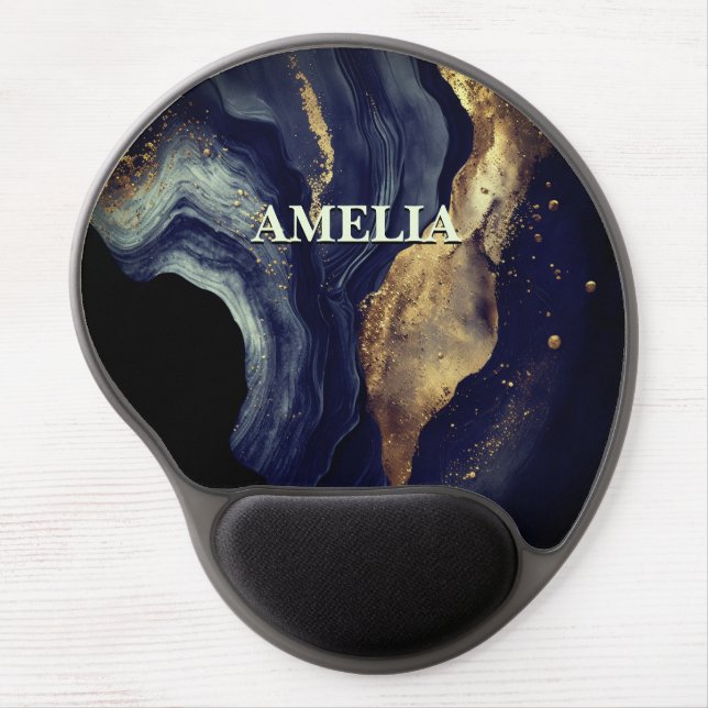 Elegant navy marble art faux gold glitter gel mouse pad (Front)