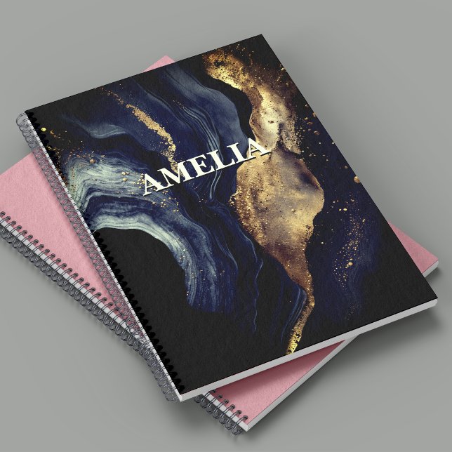 Elegant navy marble art faux gold glitter notebook (Creator Uploaded)