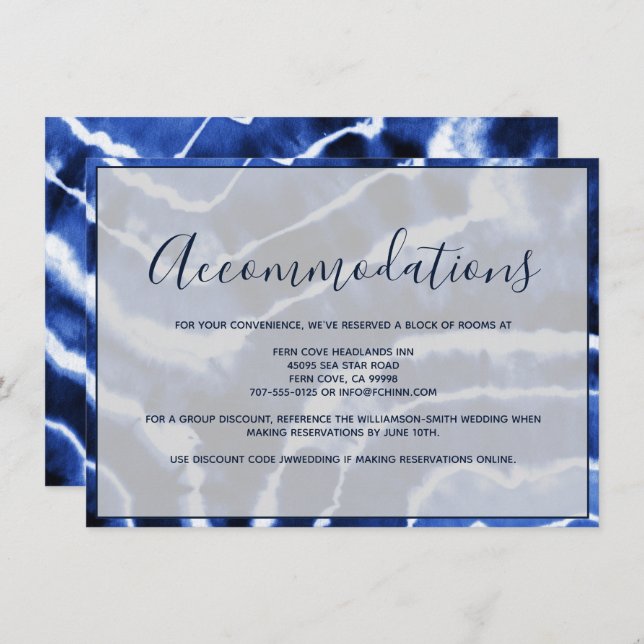 Elegant Navy Marble Tie Dye Wedding Accommodations Enclosure Card (Front/Back)