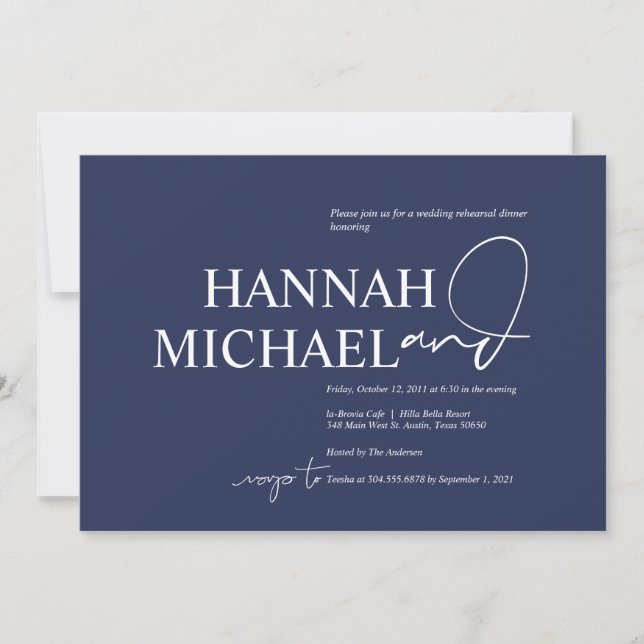 Elegant Navy Minimalism Wedding Rehearsal Dinner Invitation (Front)