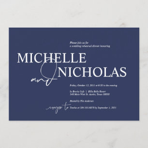 Elegant Navy Minimalism Wedding Rehearsal Dinner Invitation