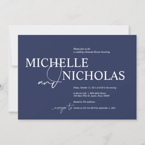 Elegant Navy Minimalism Wedding Rehearsal Dinner Invitation