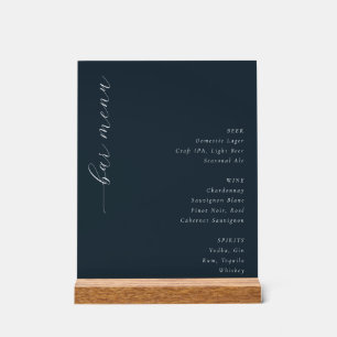 Elegant Navy Minimalist Bar Menu Acrylic Sign