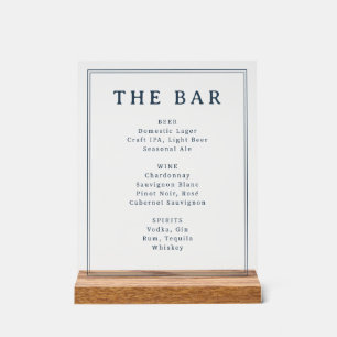 Elegant Navy Minimalist Bar Menu Acrylic Sign