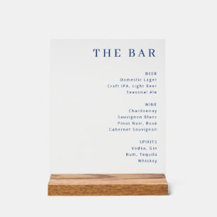 Elegant Navy Minimalist Bar Menu Acrylic Sign