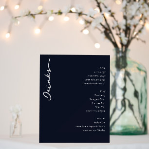 Elegant Navy Minimalist Beverage Menu Foam Board