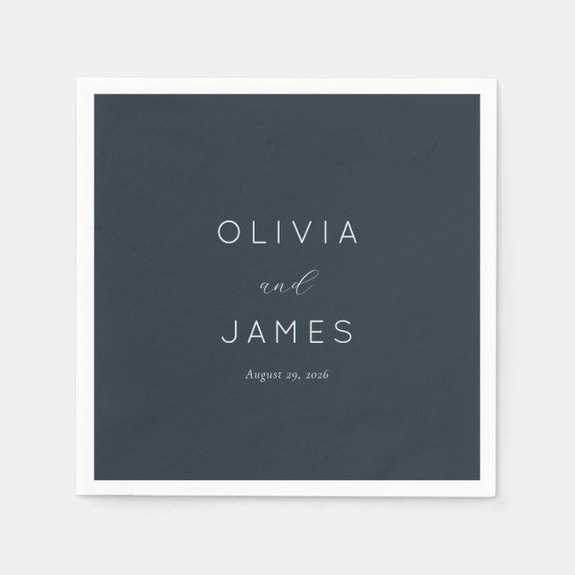 Elegant Navy Minimalist Calligraphy Napkins (Front)