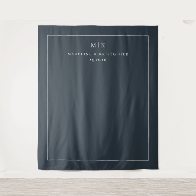 Elegant Navy Minimalist Initials Tapestry (Front)