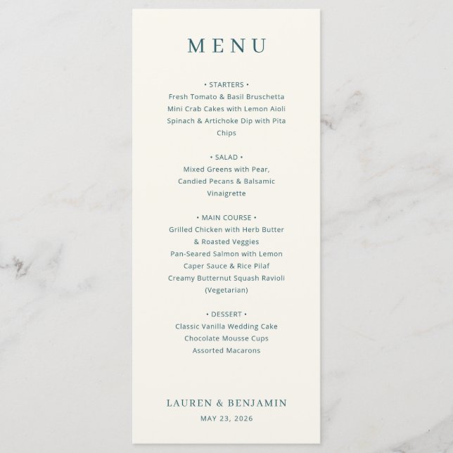 Elegant Navy Minimalist Menu (Front)