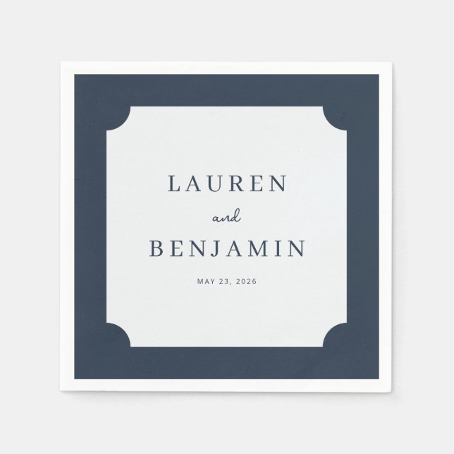 Elegant Navy Minimalist Names Napkins (Front)