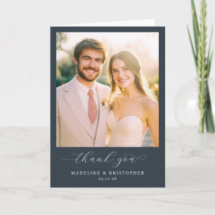 Elegant Navy Minimalist Photo Letterpress Thank You Card
