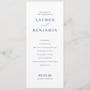 Elegant Navy Minimalist Wedding Ceremony Program