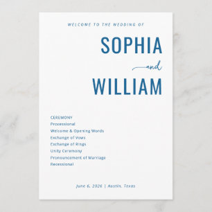 Elegant Navy Minimalist Wedding Ceremony Program