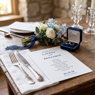 Elegant Navy Minimalist Wedding Ceremony Program