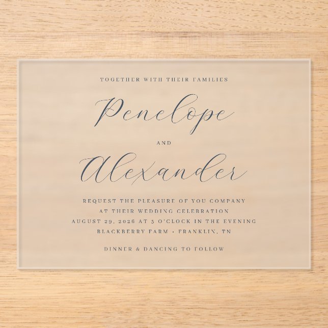 Elegant Navy Minimalist Wedding Invitation (Front)