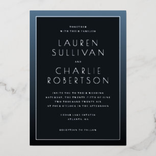 Elegant Navy Minimalist Wedding Invitation Foil Invitation