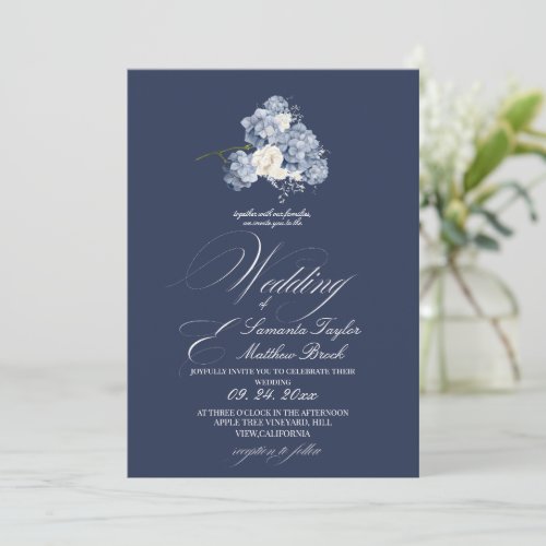 Elegant Navy Modern Delicate Wedding Photo Invitation