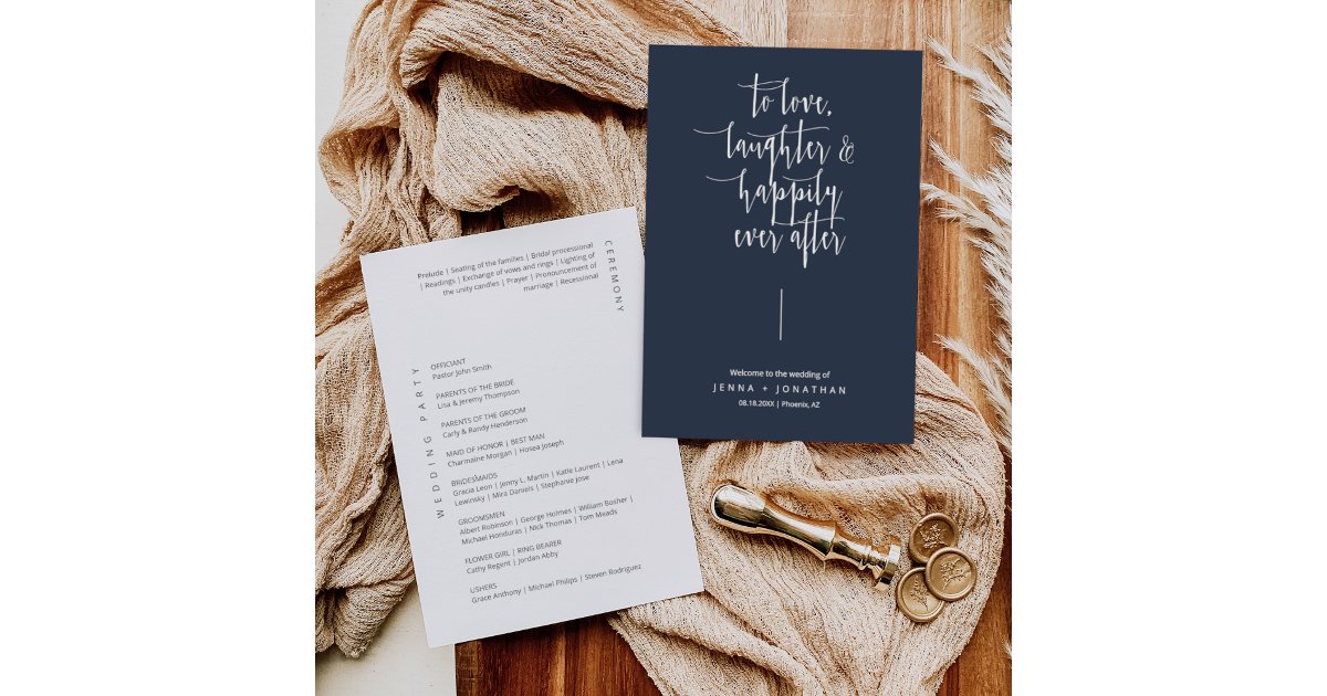 Program Caligrophy Elegant Navy Modern Minimal Calligraphy Wedding Program | Zazzle