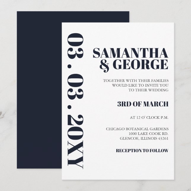 Elegant Navy Modern Wedding Invitation (Front/Back)
