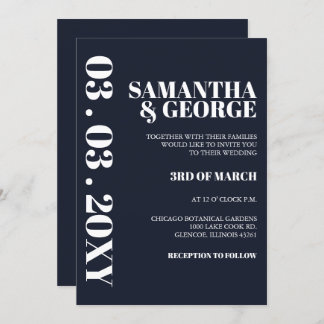 Elegant Navy Modern Wedding Invitation